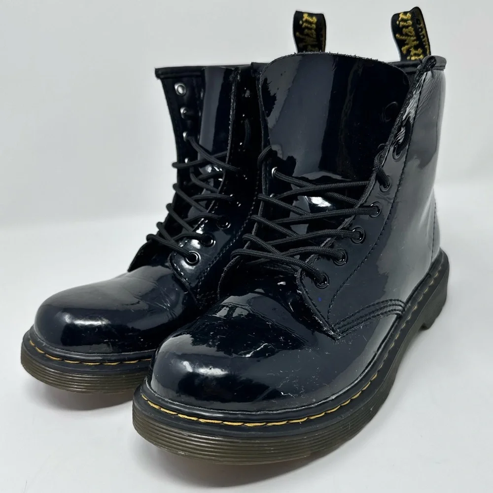 Dr Martens Black Patent Leather Lace-Up Boots with zipper size 3y